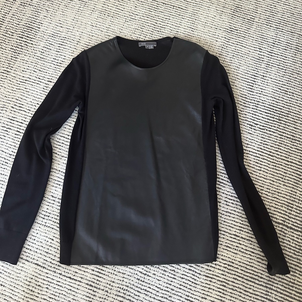 Vince leather front black sweater.